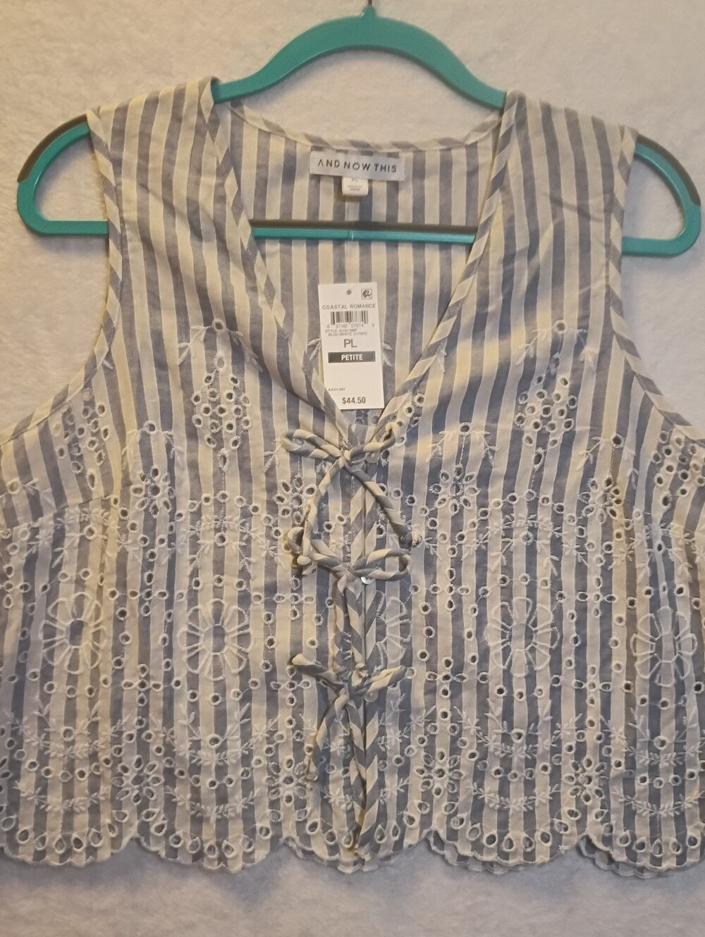 And Now This striped eyelet vest